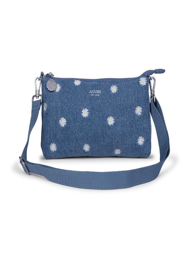 JuJuBe 3-Piece Pouch Set Diaper Bag Organizing Pouches, Perfect for Travel, On The Go, Zipper Cosmetic Makeup Bag or Diaper and Wipes Storage Pouch, Large, Medium, & Small, Denim & Daisies (Blue) - Image 3